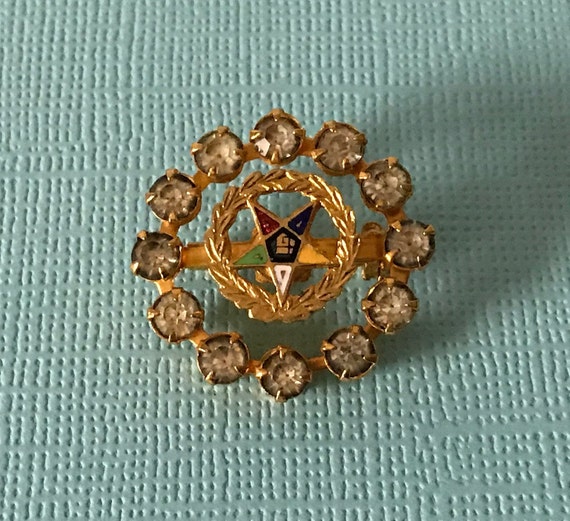 Vintage Order of the Eastern Star rhinestone brooc