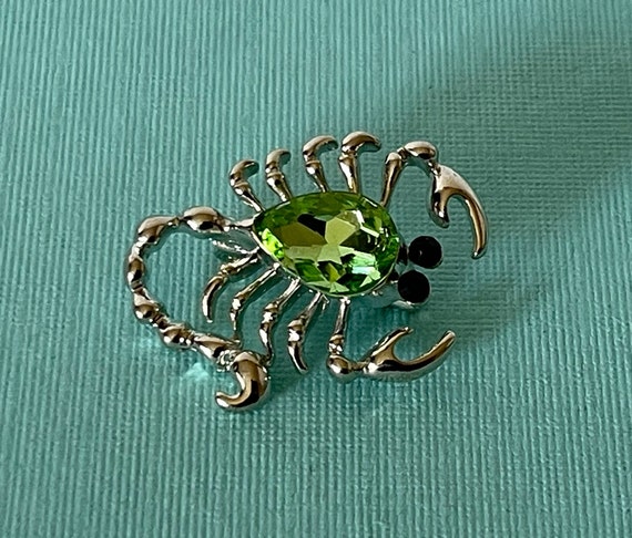 Rhinestone scorpion pin, scorpion brooch, green sc