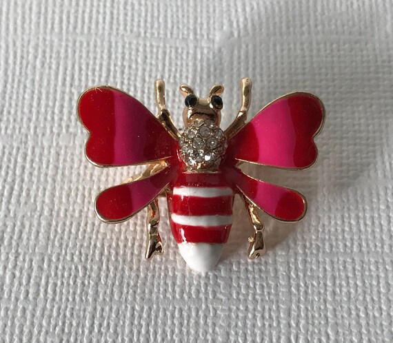 Pink and red rhinestone bumble bee pin, bee pin, … - image 2