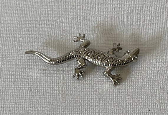 Vintage rhinestone lizard pin, lizard brooch, sil… - image 4