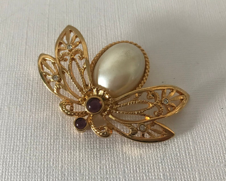 Vintage rhinestone faux pearl bee pin jelly belly bee pin | Etsy