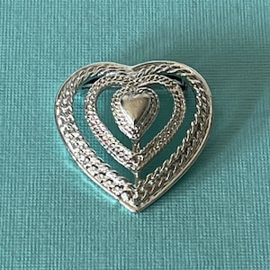 Signed Gerry&#39;s heart pin, vintage Gerry&#39;s heart pin, triple heart pin, silver heart pin, heart jewelry, heart pin, Valentine&#39;s heart pin