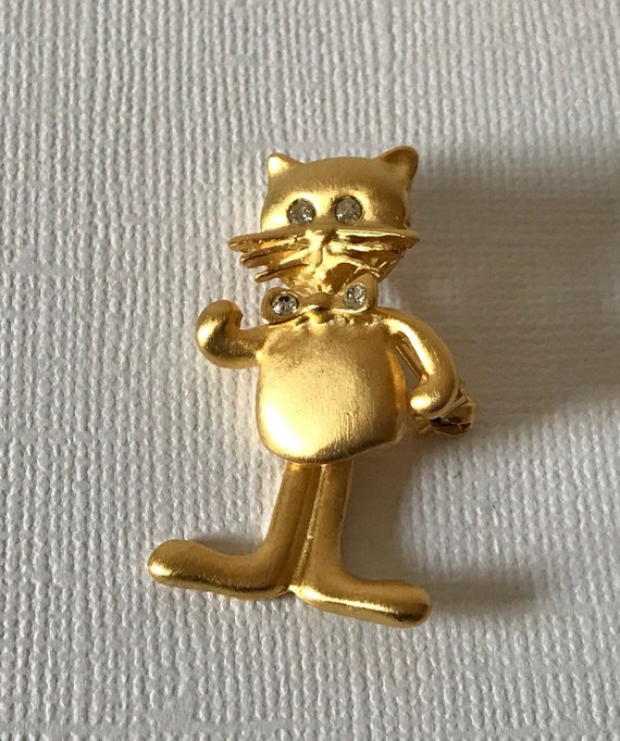 Vintage cat brooch gold cat pin, moveable cat pin… - image 4