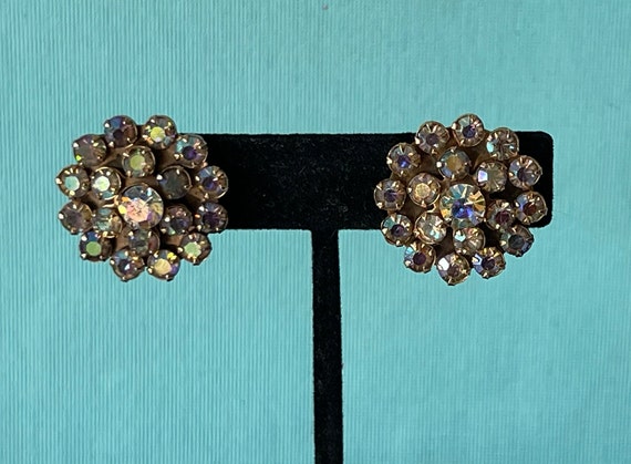 Vintage aurora borealis rhinestone clip on earrin… - image 4