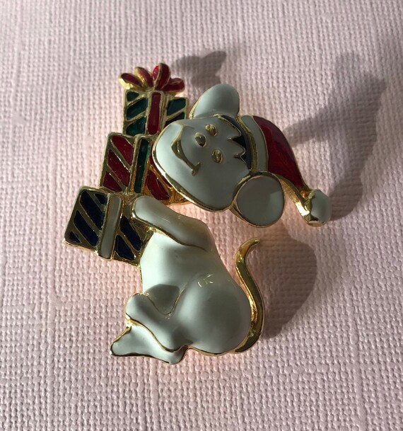 Vintage Christmas mouse pin, trembler pin, Christ… - image 2