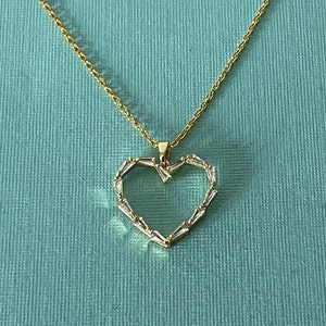 Rhinestone heart necklace, baguette rhinestone heart pendant, heart jewelry, gifts for girlfriend, gift for mom, Valentine&#39;s day necklace