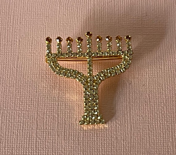 Vintage rhinestone menorah pin, Jewish pin, rhine… - image 1