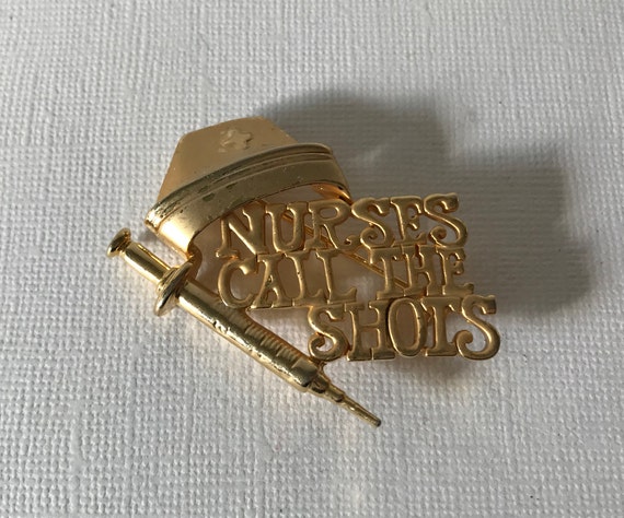 Signed Danecraft Nurses call the shots brooch, gi… - image 3