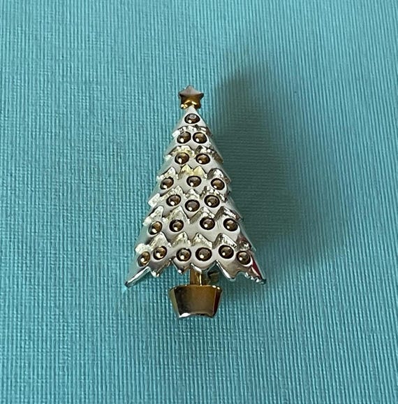 Vintage Christmas tree pin, signed Danecraft Christmas tree pin, silver tree pin, gold tree brooch, Christmas tree vintage, holiday pin