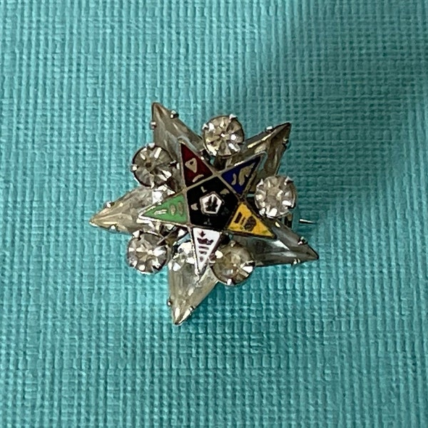 Vintage Order of the Eastern Star rhinestone brooch, OES rhinestone brooch, Eastern Star jewelry OES star pin, masonic jewelry, OES star pin