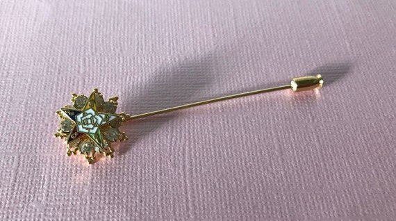 Vintage rhinestone Eastern Star stick pin, aurora… - image 6