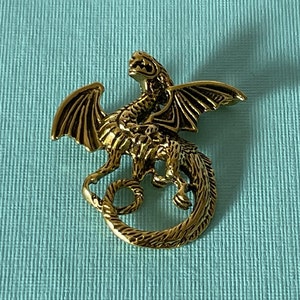 Gold dragon brooch, lucky dragon brooch, Chinese dragon pin, New Year&#39;s dragon brooch, dragon with faux pearl, dragon jewelry, dungeons,
