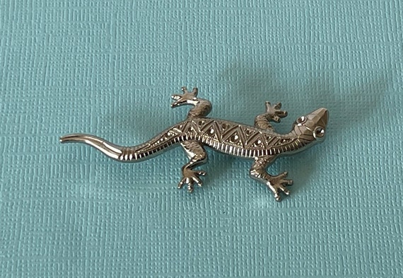 Vintage rhinestone lizard pin, lizard brooch, sil… - image 3