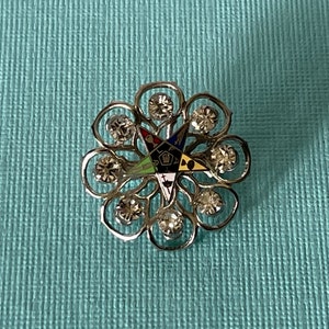 Vintage Order of the Eastern Star brooch, Eastern Star flower brooch, OES rhinestone brooch, Eastern Star jewelry, masonic jewelry, OES pin