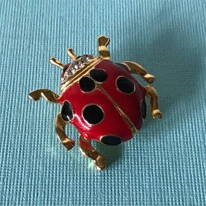 Vintage lady bug brooch, signed lady bug brooch, rhinestone lady bug pin, lady bug jewelry, ladybug pin, vintage ladybug brooch, beetle pin image 1
