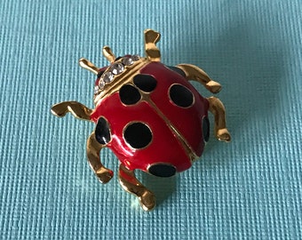 Vintage lady bug brooch, signed lady bug brooch, rhinestone lady bug pin, lady bug jewelry, ladybug pin, vintage ladybug brooch, beetle pin