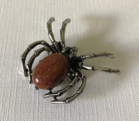 Gold sand stone spider brooch, rust spider brooch… - image 5