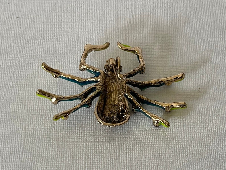 Large tarantula brooch, rhinestone spider pin, spider jewelry, wedding spider, lucky spider, blue spider pin, yellow spider, big spider pin image 6