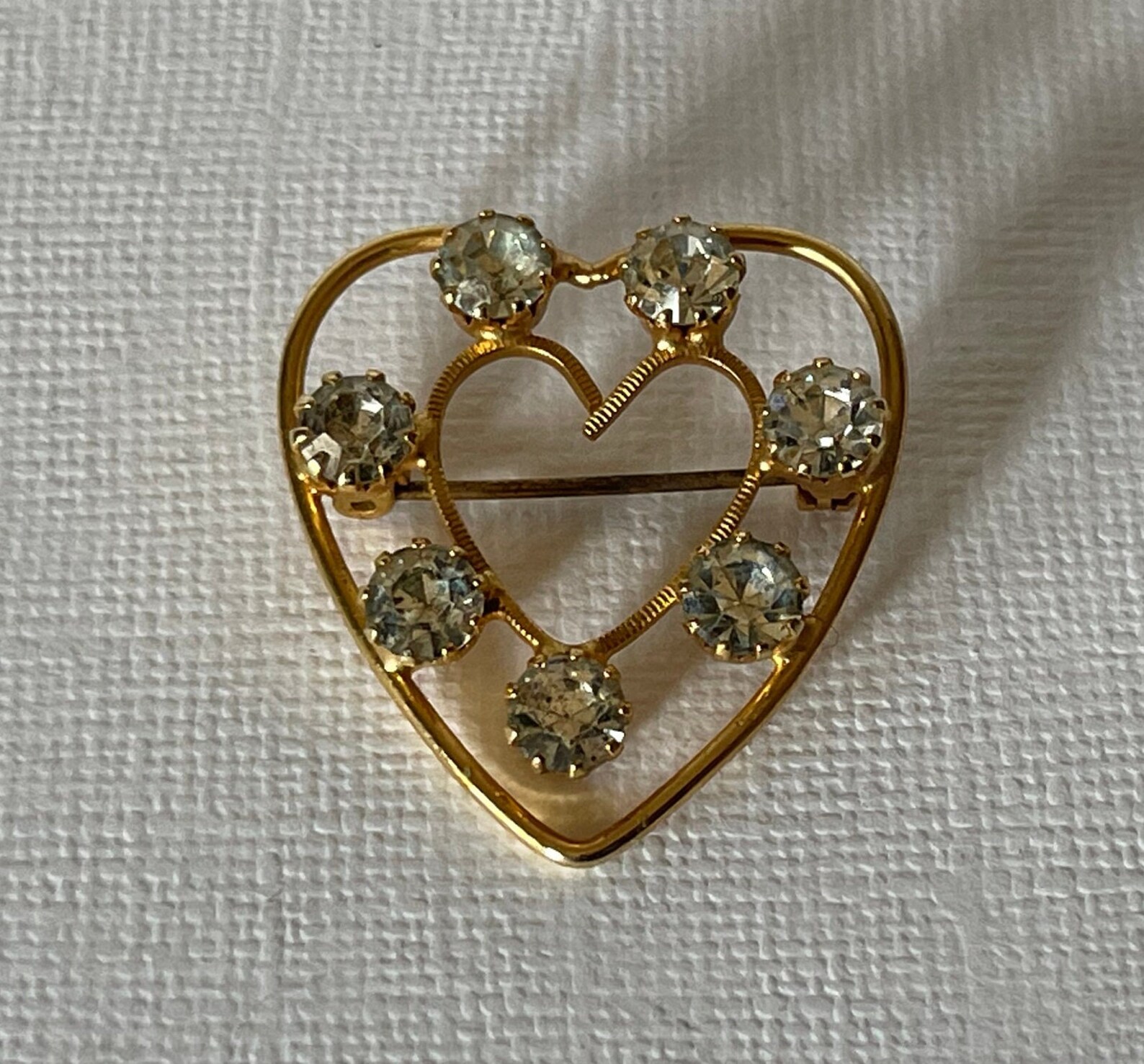 Vintage Rhinestone Heart Pin Heart Brooch Gold Heart Pin Etsy