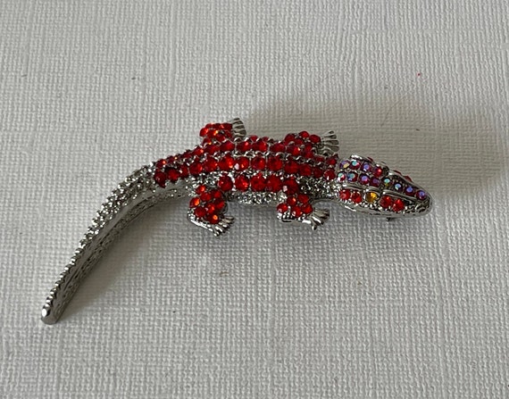 Rhinestone alligator pin, alligator brooch, croco… - image 3