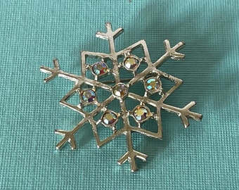 Vintage aurora borealis rhinestone snowflake pin, high end snowflake brooch, snow flake pin, snowflake pin, rhinestone snowflake pin