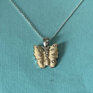 Vintage butterfly necklace, 20&quot; necklace, rhinestone butterfly necklace, summer jewelry, butterfly jewelry, white butterfly necklace pendant