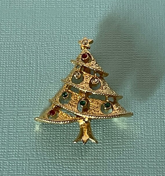 Vintage Christmas tree brooch, gold Christmas tre… - image 4