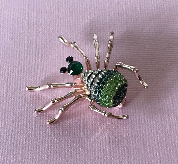 Rhinestone spider pin, green rhinestone spider pi… - image 5