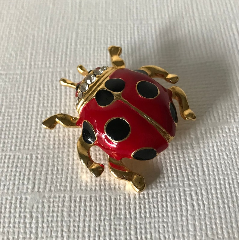 Vintage lady bug brooch, signed lady bug brooch, rhinestone lady bug pin, lady bug jewelry, ladybug pin, vintage ladybug brooch, beetle pin image 10