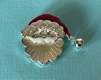 Vintage Santa Clause brooch, signed TC Santa pin, ringing bell Santa Brooch, Christmas jewelry, Kris Kringle, Santa brooch, Santa Clause pin