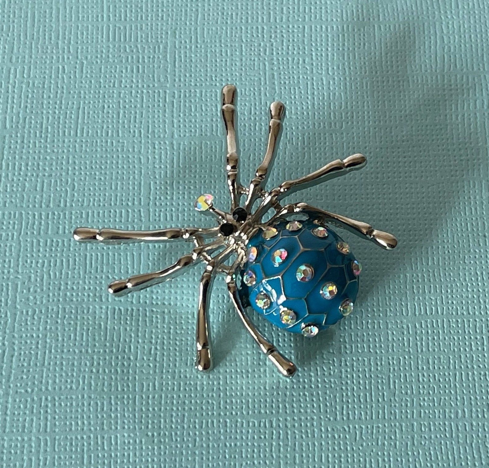 Blue Rhinestone Spider Pin, Spider Brooch, Aurora Borealis Rhinestone ...