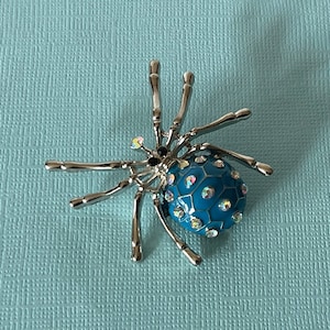 Blue rhinestone spider pin, spider brooch, aurora borealis rhinestone spider pin, spider jewelry, spider pins, wedding spider, tarantula pin
