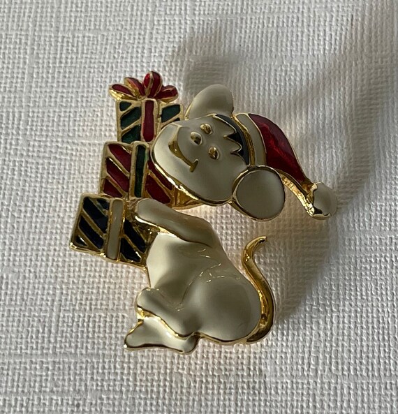 Vintage Christmas mouse pin, trembler pin, Christ… - image 5