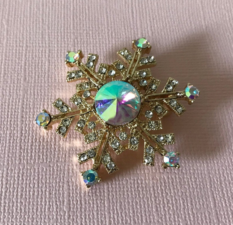 Rhinestone snowflake brooch rivoli rhinestone snowflake pin | Etsy