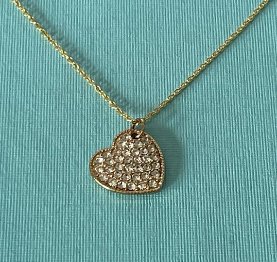 Vintage heart necklace, rhinestone heart necklace… - image 1