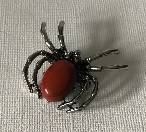 Jasper spider brooch, flame jasper spider pin, re… - image 4