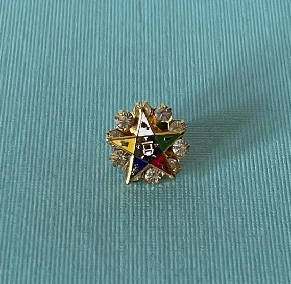 Vintage Order of the Eastern Star brooch, rhinestone Eastern Star pin, OES rhinestone pin, Eastern Star jewelry, rhinestone OES brooch, OES