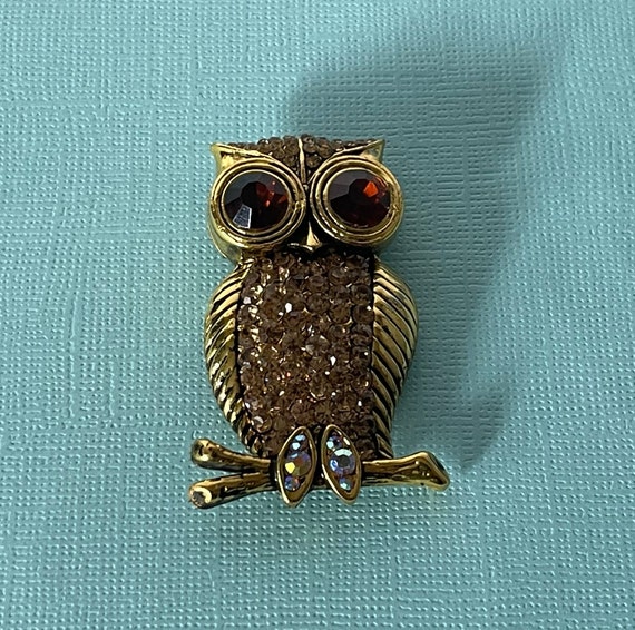 Vintage rhinestone owl pin, owl brooch, amber owl… - image 8