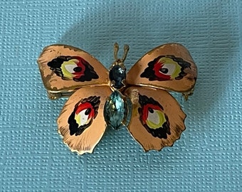 Vintage Butterfly Brooch Rhinestone brooch Metal Brooch Blue Rhinestone Butterfly Pin Accessories