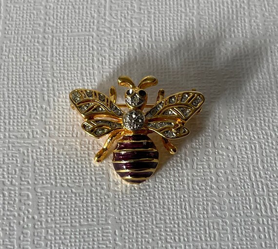 Vintage bee brooch, rhinestone bee pin, bee jewel… - image 5