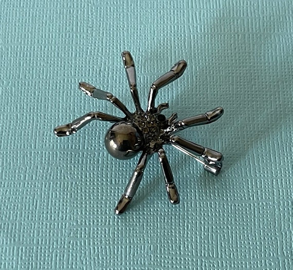 Black rhinestone spider pin, Halloween spider pin… - image 2