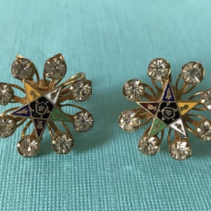 Vintage Order of the Eastern Star Earrings, Rhinestone Eastern Star ...