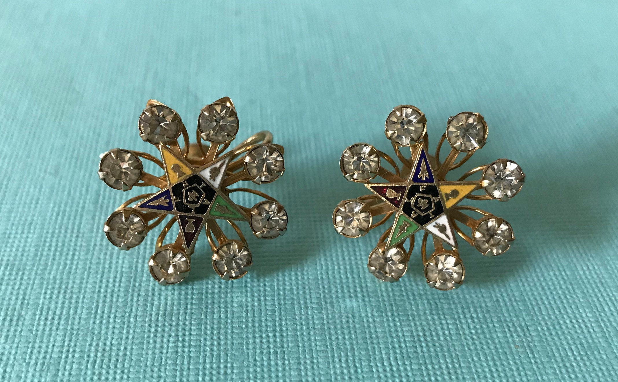 Vintage Order of the Eastern Star Earrings Rhinestone Eastern | Etsy
