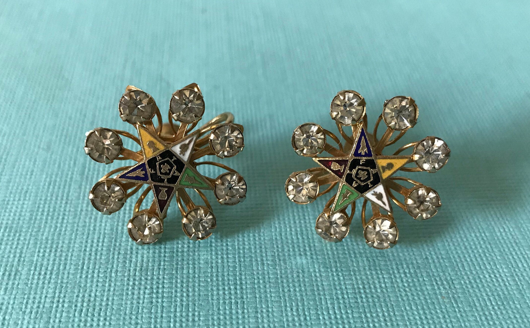 Vintage Order of the Eastern Star Earrings Rhinestone Eastern | Etsy