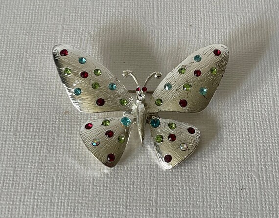 Vintage rhinestone butterfly pin, butterfly brooc… - image 4
