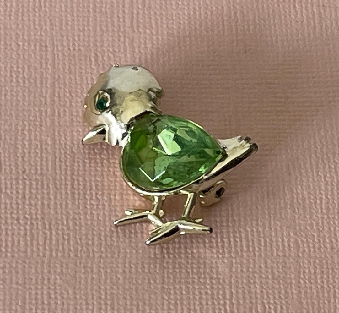 Broche Vintage Canard En Vol - Cristal Bleu Yeux Solitaire - Couleur Or - Occasion