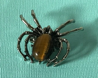 Tiger eye spider brooch, spider jewelry, jelly belly spider pin, Halloween spider brooch, Halloween jewelry, insect pin, spider pin, spider