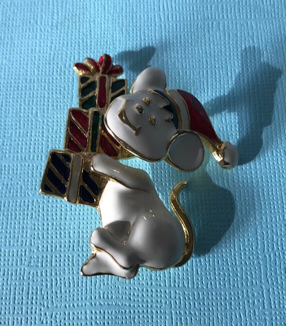 Vintage Christmas mouse pin, trembler pin, Christ… - image 3