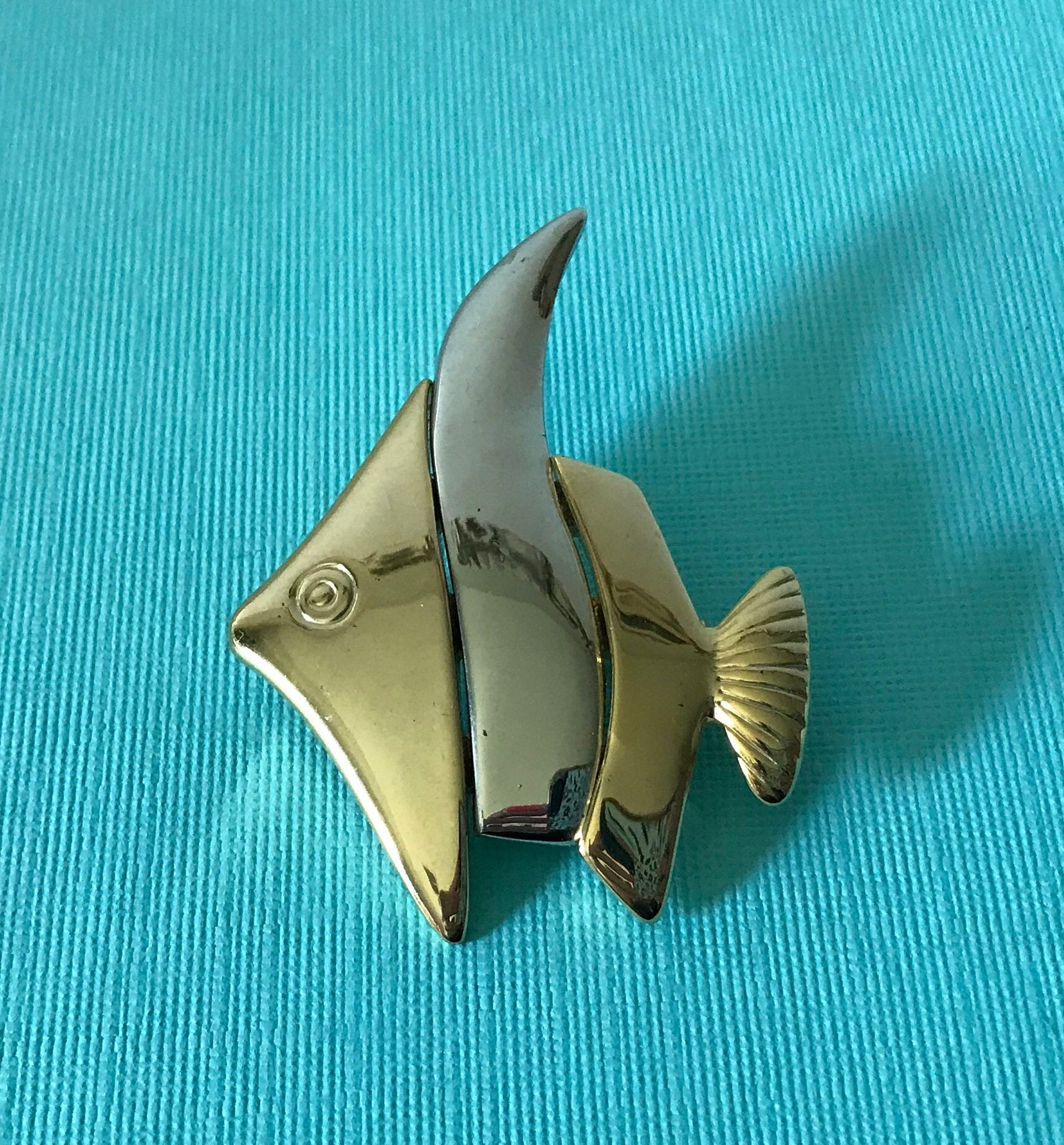 Vintage gold and silver fish brooch angel fish brooch zebra | Etsy