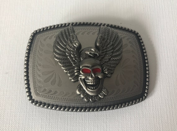 Vintage "new" skull and eagle belt buckle, skull … - image 3